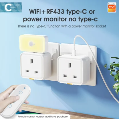 Tuya WiFi RF433 Smart Plug UK, Smart Socket, WiFi Plug Type-C 16A Adapter Power Monitoring Timer Voice Assistant - Image 3