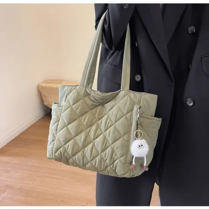 Fashion New Ins Cotton Clothing Bag for Women New Diamond Grid Large Capacity Hand-held Tote Bag Commuting Shopping Shoulder Bag - Image 26