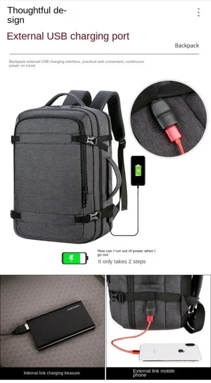 40LExpandable USB Travel Backpack, Flight Approved Carry on Bags for Airplanes,Water Resistant Durable 17-inch backpack men - Image 19