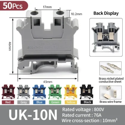 High Quality UK Terminals Screw Clamp Connector for Wiring,Brass DIN Rail Connector, UK1.5N/2.5B/3N/5N/6N/10N/16N/25N/35N/50N - Image 13