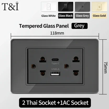 American Thai Standard 118*75mm USB Type-C 20W Fast Charging Power Outlet Smart 3A Socket Wall Light Switch Office Home Use 110V - Image 12