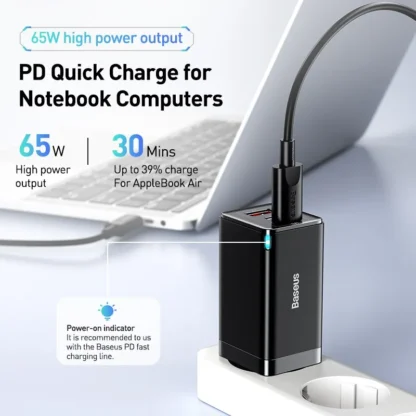 Baseus 65W GaN Charger Quick Charge 4.0 3.0 Type C PD USB Charger Portable QC4.0 3.0 Fast Charger For Laptop IPhone14 13 - Image 2
