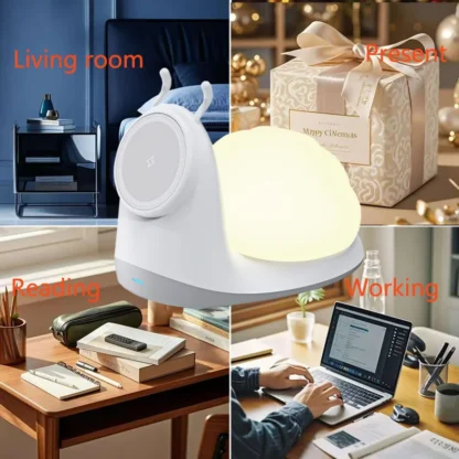 15W Soft Snail Wireless Charger Desk Stand: 3-Mode Tap Night Light, Detachable Shell & Gentle White Glow, Compact Design - Image 2