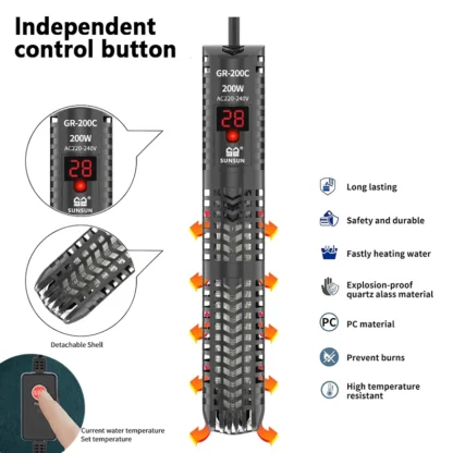 SUNSUN Fish Tank Digital Heating Rod Aquarium Submersible Heater 500W Adjustable Temperature Thermostat LCD Display Fish Farming - Image 3