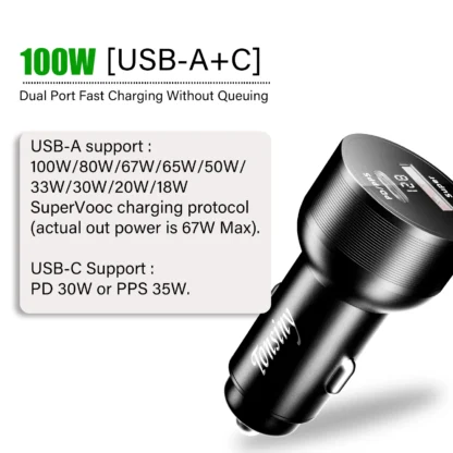 For OPPO car charger SuperVooc 100W, Cigarette Lighter plug for OPPO Find X7 Reno8,12V Usb for realme oneplus charger warp 80w - Image 5