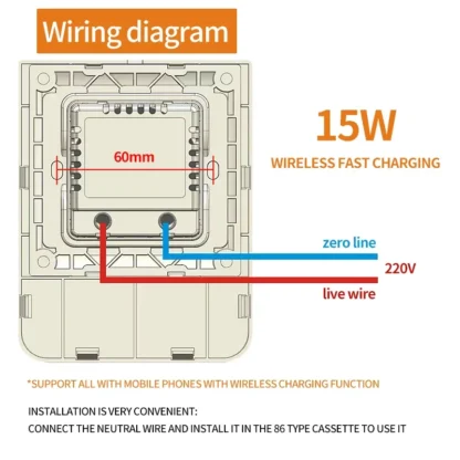 QI Universal Flush Wall Mount Wireless Charger,15W Fast Charging Stand for Phones,AC 110–220V - Image 2