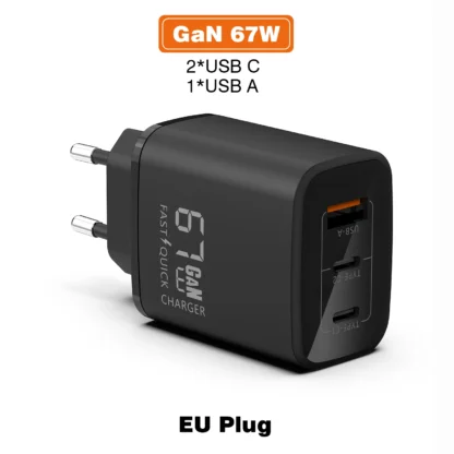 GaN 67W Quick charger type c pd 65w Super fast charger USB C and USB A 3 Ports with QC 4.0 3.0 for Samsung iPhone 15 Pro Laptop - Image 8