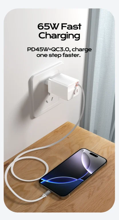 65W PD GaN Fast Charger With Retractable USB C Charging Cable For iPhone 16 15 Samsung Xiaomi Laptop Pad Type C Wall Adapter - Image 10