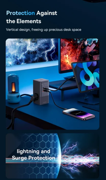 Baseus 35W Fast Charger 7 in 1 Power Strip Desktop Charging Station With 1200J Surge Protector Digital Display For iPhone Xiaomi - Image 14
