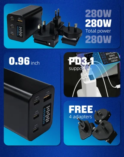 PD3.1 280W GaN High Power Motherboard 0.96inch OLED Screen 140W+140W PPS105W Portable US/EU/UK/KR C7/AU Module Fast Charging - Image 11