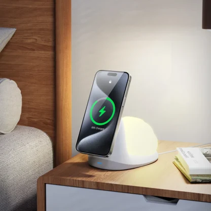 15W Soft Snail Wireless Charger Desk Stand: 3-Mode Tap Night Light, Detachable Shell & Gentle White Glow, Compact Design - Image 4
