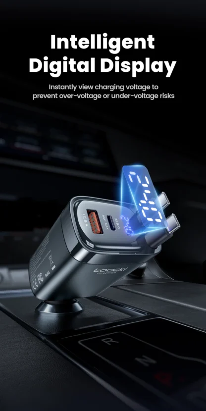 Toocki 105W USB C Car Charger with Dual Retractable Type-C Cable Digital Display 180° Design Fast Charge for iPhone 16 Huawei - Image 14
