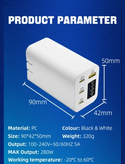 PD3.1 280W GaN High Power Motherboard 0.96inch OLED Screen 140W+140W PPS105W Portable US/EU/UK/KR C7/AU Module Fast Charging - Image 20