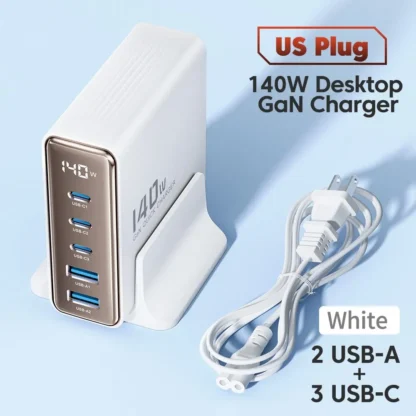 Toocki 140W GaN USB Charger 5in1 Desktop Fast Charge USB Type C Charger LED Display Charger For iPhone Xiaomi Smartphone Laptop - Image 12