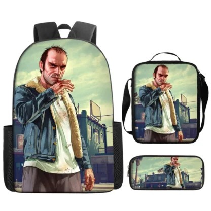 Kids GTA Student School Bookbag Set-G-Grand Theft Auto Backpack+Shoulder Bag+Pencil Case Waterproof Travel Rucksack for Boys - Image 7