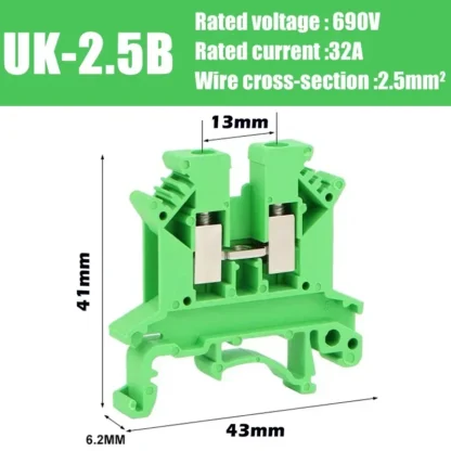 20-100Pcs DIN Rail UK2.5B Terminal Block-7Colors,800V 32A, Universal Screw Connector for 2.5mm² Wire Ideal for Electrical Wiring - Image 7