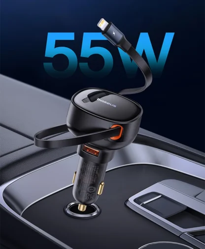 Baseus 60W Car Charger 2 in 1 Retractable Cable SCP 25W QC PD 30W Fast Car Phone Charger For iPad iPhone 16 15 14 13 Pro Samsung - Image 13