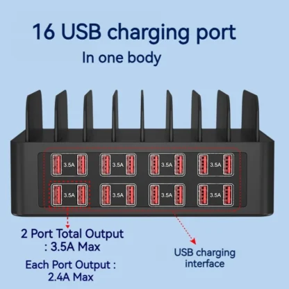 ASENGRY 150W Universal Multi USB Charger 16 Port USB Charging Station Tablet Stand For Ipad Iphone 15 14 13 Pro Max Samsung S24 - Image 3