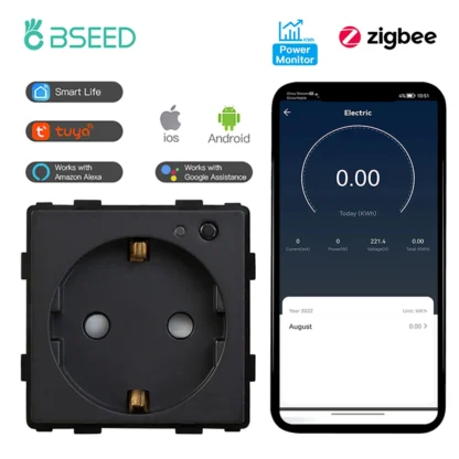 BSEED Zigbee Smart Socket EU Power Monitor Outlet DIY Function Parts Work With Tuya Smart Life Alexa App Indicator Wall Mounted - Image 10
