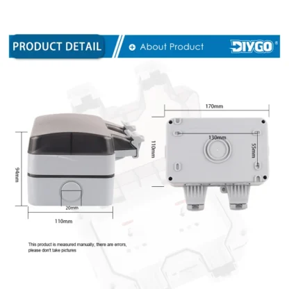 IP66 Waterproof Outdoor Box Wall Socket 13A Double Switch Power Outlet Universal / UK With USB Charging Port DIY GO - Image 2
