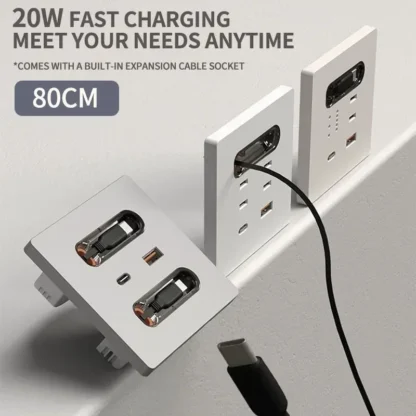 ​​Space-Saving Wall Socket with 80CM Retractable USB Cable | 20W Fast Charge for iPhone 15 Pro/Android Phones​ - Image 2