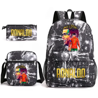 Ronaldo print student schoolbag 3-piece set youth backpack pencil case shoulder bag set - Image 15