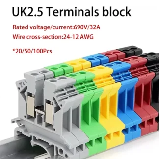 20-100Pcs DIN Rail UK2.5B Terminal Block-7Colors,800V 32A, Universal Screw Connector for 2.5mm² Wire Ideal for Electrical Wiring