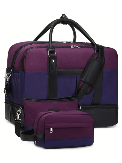 Large Capacity Travel Bag Handbag Tote Travel Bag Shoulder Weekend Bag with Shoe Compartment Breathable Travel Night Bags - Image 7