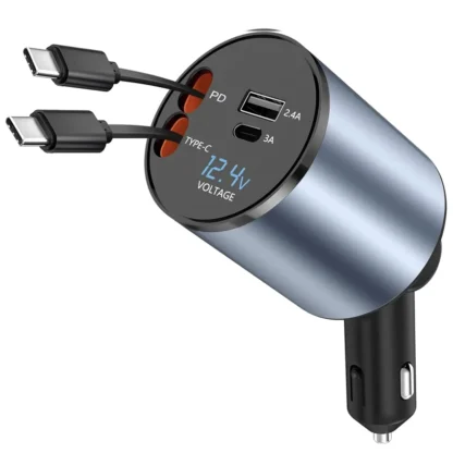 4 in 1 Car Charger 31.5" Retractable Cable 100W Super Fast USB C Car Charger Dual USB Ports Voltage Display For iPhone Samsung - Image 8