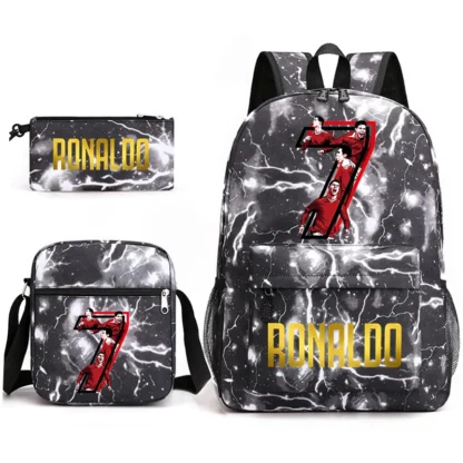 Ronaldo print student schoolbag 3-piece set youth backpack pencil case shoulder bag set - Image 2