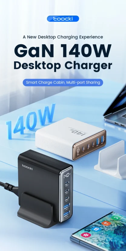 Toocki 140W GaN USB Charger 5in1 Desktop Fast Charge USB Type C Charger LED Display Charger For iPhone Xiaomi Smartphone Laptop - Image 15