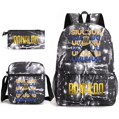 Ronaldo print student schoolbag 3-piece set youth backpack pencil case shoulder bag set - Image 23