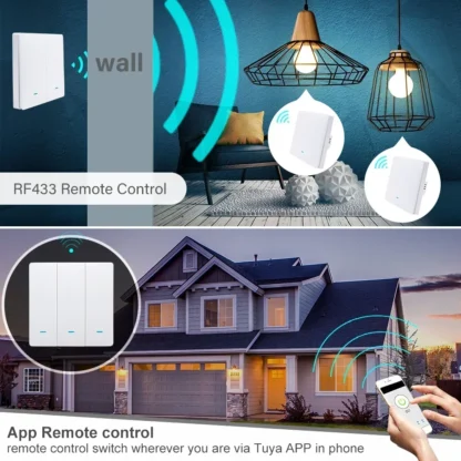 Tuya Smart Life WiFi 433mhz Wireless Push Button Wall Switch Google Home Light On Off 220V RF433 Remote Control EU UK Two 3 Way - Image 2