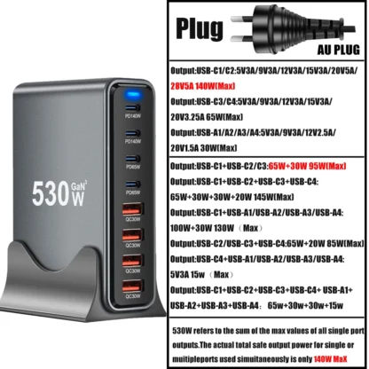 530W GaN USB Charger 8 Ports Desktop Charging Station PD3.1 QC3.0 USB Type C Fast Charge For iPhone 15 14/Samsung/Xiaomi MacBook - Image 10