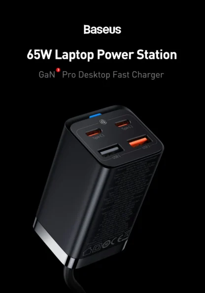 Baseus 65W GaN Charger Desktop Fast Charger 4 in 1 Laptop Phone Charger Adapter For iPhone 15 14 13 Pro Max Xiaomi Samsung - Image 9