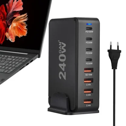 240W Desktop Charging Station  4 USB Type C USB Type A Charger 8 Ports For iPhone15 PD Fast Charger For Laptop Tablet - Image 16