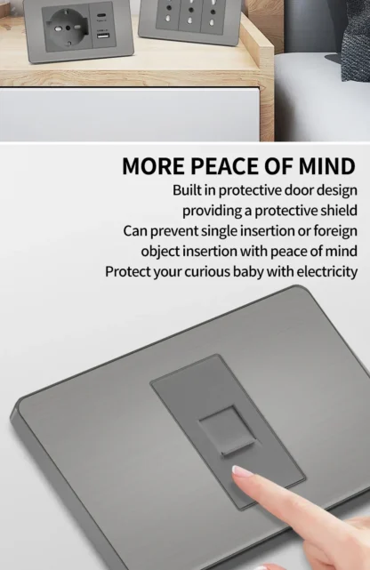 118 US Mexico Grey Stainless Steel Brushed 2way Electrical Light Switch Home Wall Socket Plug Double USB Type-C Power Outlet - Image 28