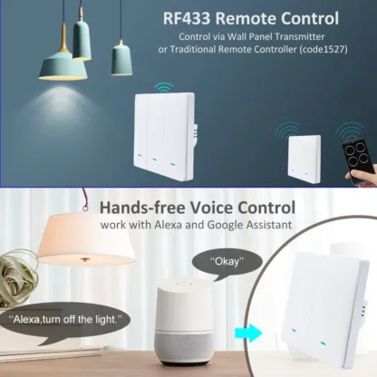 Tuya Smart Life WiFi 433mhz Wireless Push Button Wall Switch Google Home Light On Off 220V RF433 Remote Control EU UK Two 3 Way - Image 4