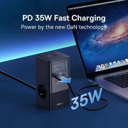 Baseus 35W Fast Charger 7 in 1 Power Strip Desktop Charging Station With 1200J Surge Protector Digital Display For iPhone Xiaomi - Image 3