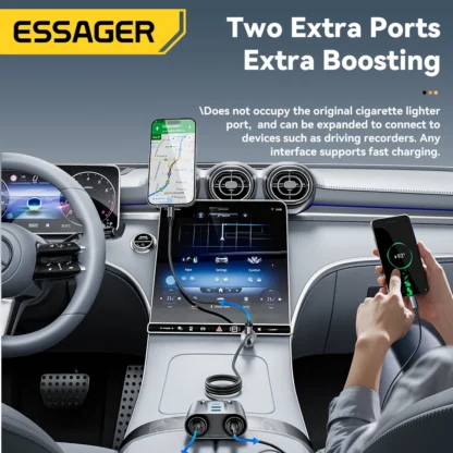Essager 150W USB C Car Charger 2 in 1 100W Dual Cigarette Lighter Splitter 5 Ports QC 3.0 PD 3.0 Fast Charging For Mobile Phone - Image 2
