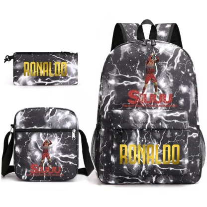 Ronaldo print student schoolbag 3-piece set youth backpack pencil case shoulder bag set - Image 21