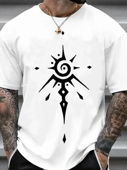 Camiseta de manga corta con cuello redondo para hombre, 100% de algodón puro, informal, holgada, con estampado creativo deportiv - Image 3