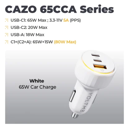 VOLTME 65W Car Charger Dual USB-C USB-A Fast Charging QC 4.0 PD 3.0 Fast Charge Charger For Laptop Translucent Car Phone Charger - Image 9