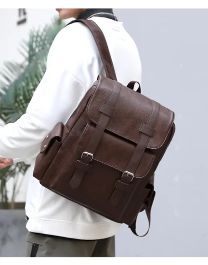 Large Capacity Soft PU Leather Backpack for Casual Business Travel - Image 24