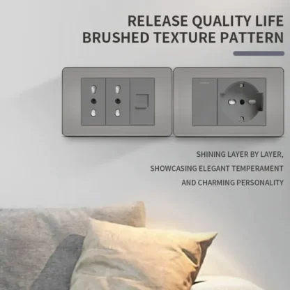 118 US Mexico Grey Stainless Steel Brushed 2way Electrical Light Switch Home Wall Socket Plug Double USB Type-C Power Outlet - Image 4
