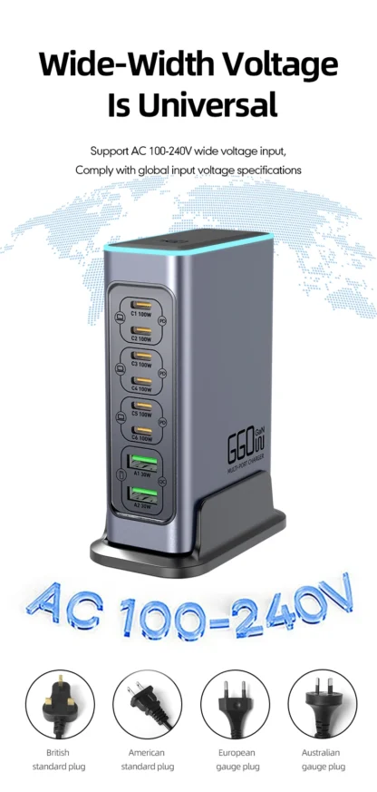 660W GaN Charger USB C Fast Desktop 8-port USB Type C PD Charger Fast Charge 3.0 USB Type C Fast Charger for iPhone16 15 Samsung - Image 17
