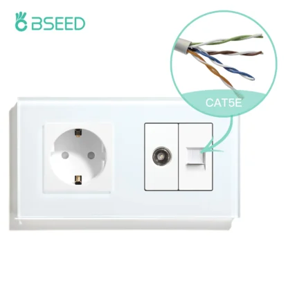BSEED Single TV CAT5 Internet Socket Double EU Power Socket Triple Germany  With RJ45 Television Wall Sockets Glass Frame - Image 10