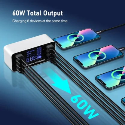 8 Ports Fast Charging USB Charger QC3.0 Quick Charge Type C Smart Charger Station LCD Digital Display USB Multi-port for Phone - Image 4