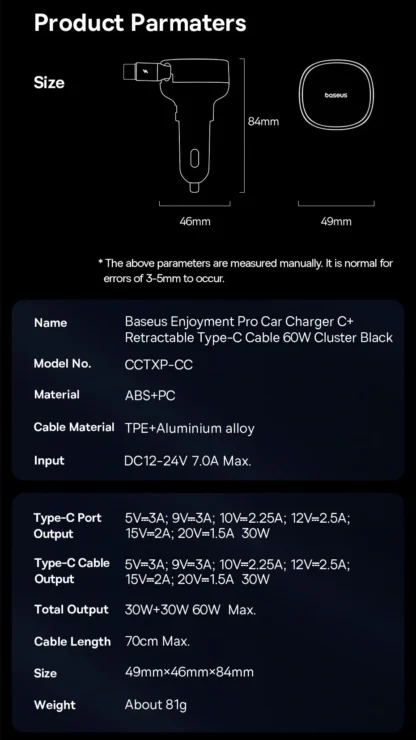 Baseus 60W Car Charger 2 in 1 Retractable Cable SCP 25W QC PD 30W Fast Car Phone Charger For iPad iPhone 16 15 14 13 Pro Samsung - Image 36