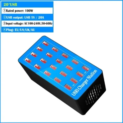 USB Charger Station 20-Port 100W Multiple Charging Station Multi Ports USB Charger Charging for Smartphones,Tablets, USB Devices - Image 7